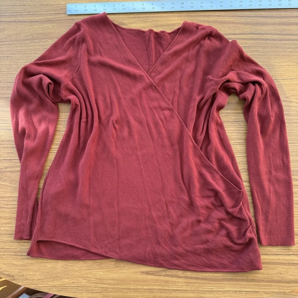 Halogen Faux Wrap Ribbed Sweater Burgundy Women’s Size 3X - Picture 2 of 7